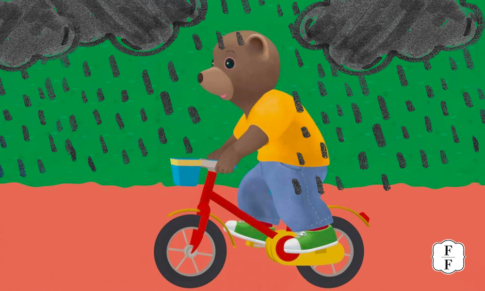 petit ours brun chute vélo