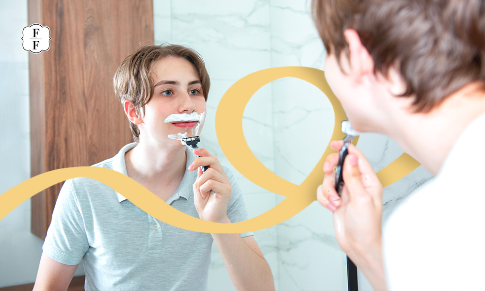 jeune homme qui se rase devant le miroir