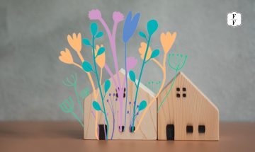 maison en bois de laquelle sortent des fleurs illustrées